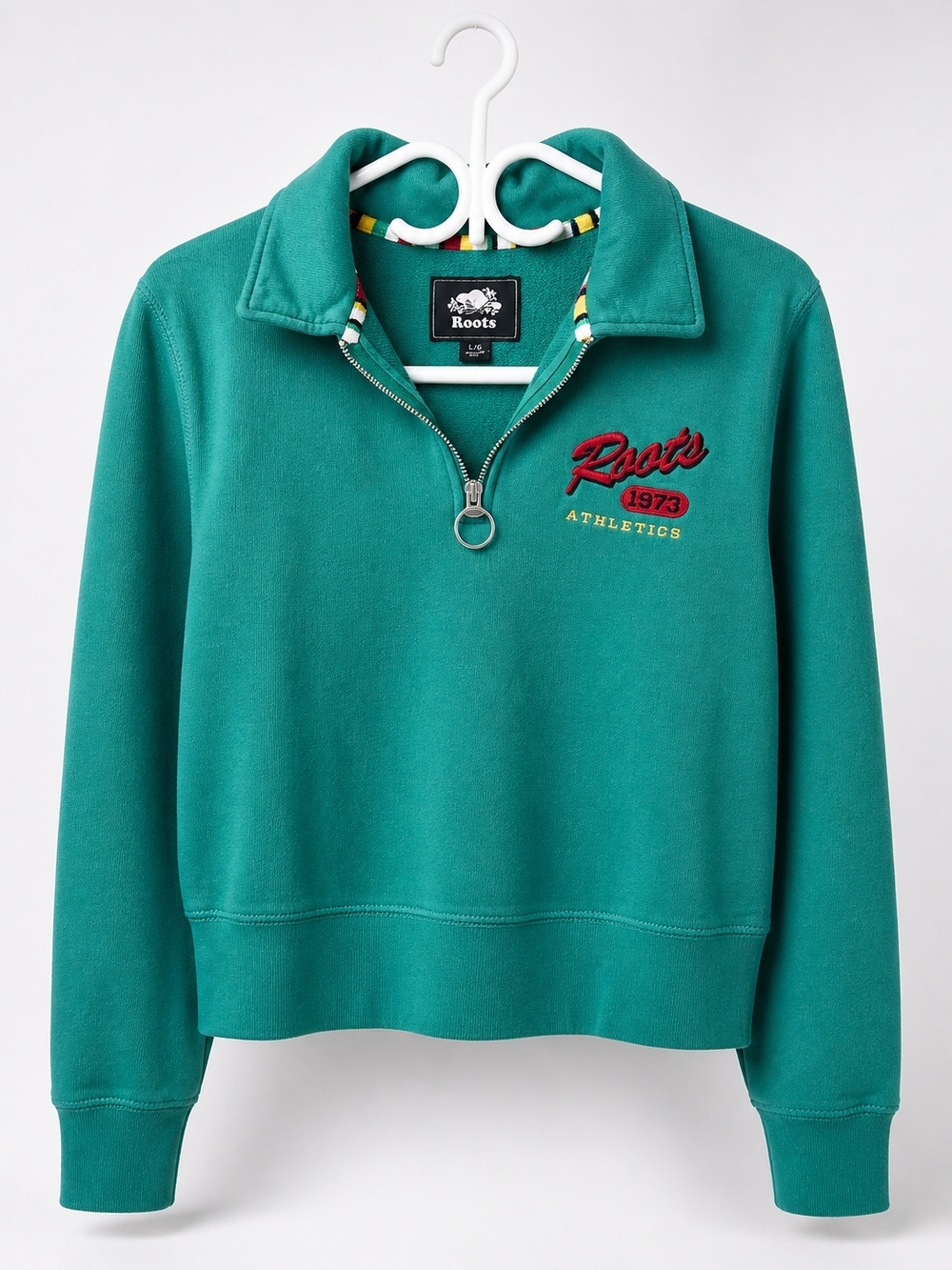 Roots Teal Green Half-Zip Pullover with Embroidered Logo